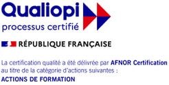 Logo Qualiopi processus certifié par AFNOR Certification. La certification qualité française couvre les ACTIONS DE FORMATION.